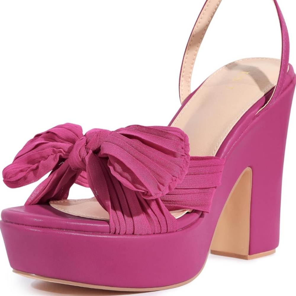 Allegra K Pink Platform Bow Block Heel Pink BNIB 7.5